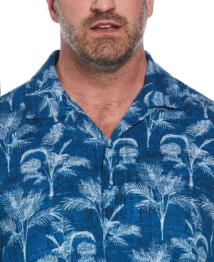 Cubavera Big & Tall Palm Tree Print Shirt Mykonos Blue