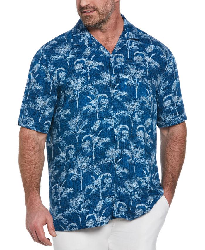 cubavera Big & Tall Palm Tree Print Shirt Mykonos Blue