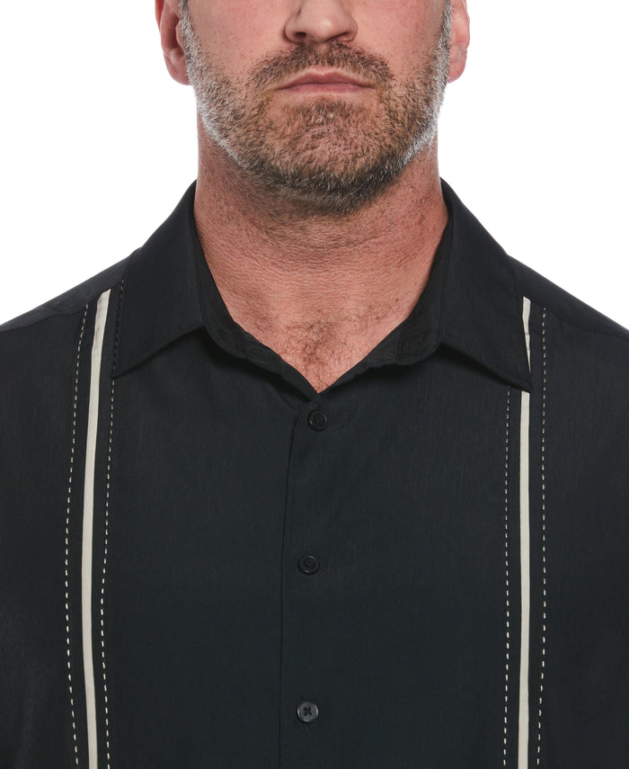 Cubavera Big & Tall Panel Shirt - Contrast Stitching Jet Black
