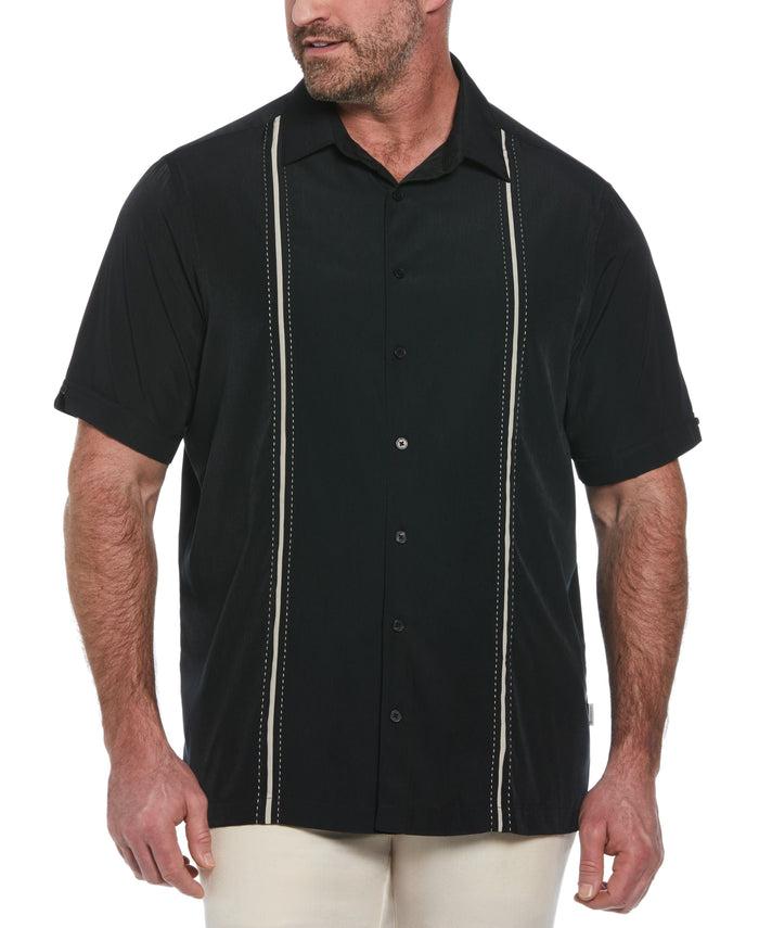 cubavera Big & Tall Panel Shirt - Contrast Stitching Jet Black