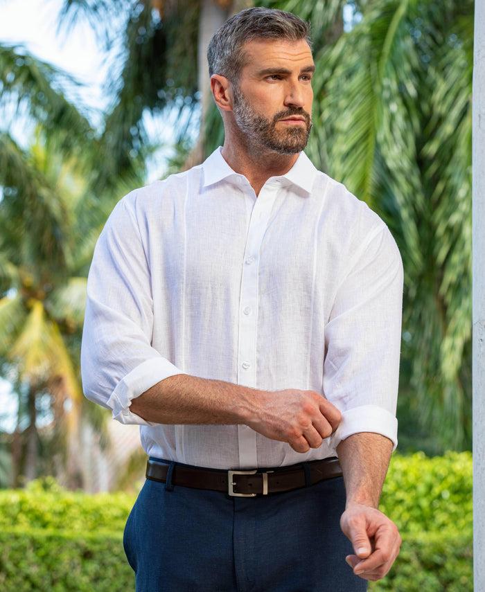 Cubavera Big & Tall Solid Linen Sport Shirt Bright White