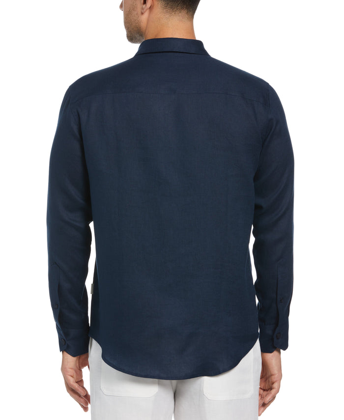 Cubavera Big & Tall Solid Linen Sport Shirt Dress Blues