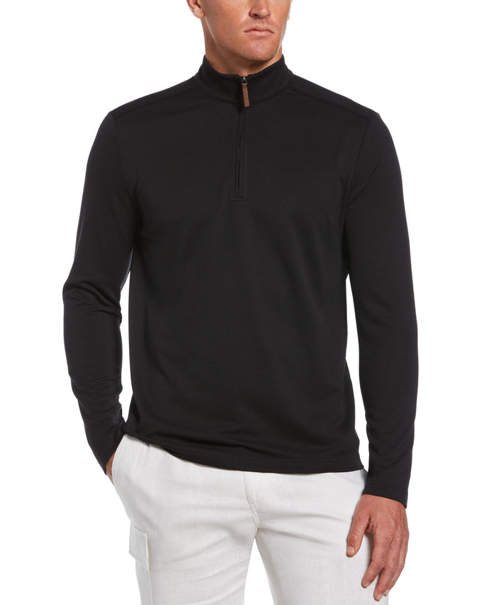 Cubavera Big & Tall Solid Textured 1/4 Zip Pullover Sweater Jet Black