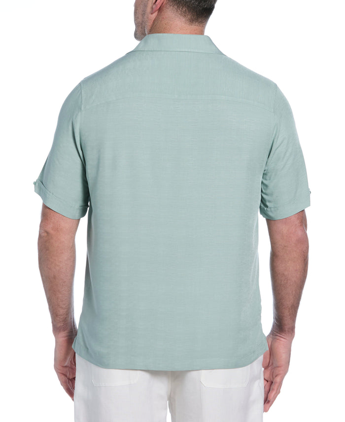 Cubavera Big & Tall Solid Textured Cuban Collar Shirt Blue Surf