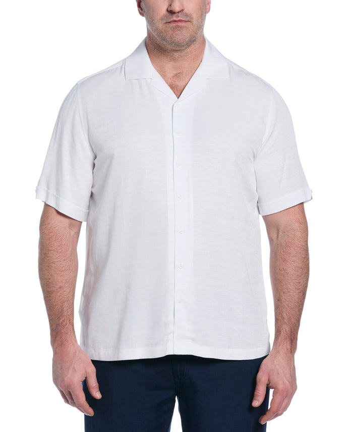 cubavera Big & Tall Solid Textured Cuban Collar Shirt Brilliant White