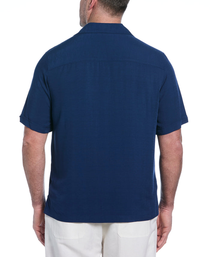 Cubavera Big & Tall Solid Textured Cuban Collar Shirt Estate Blue