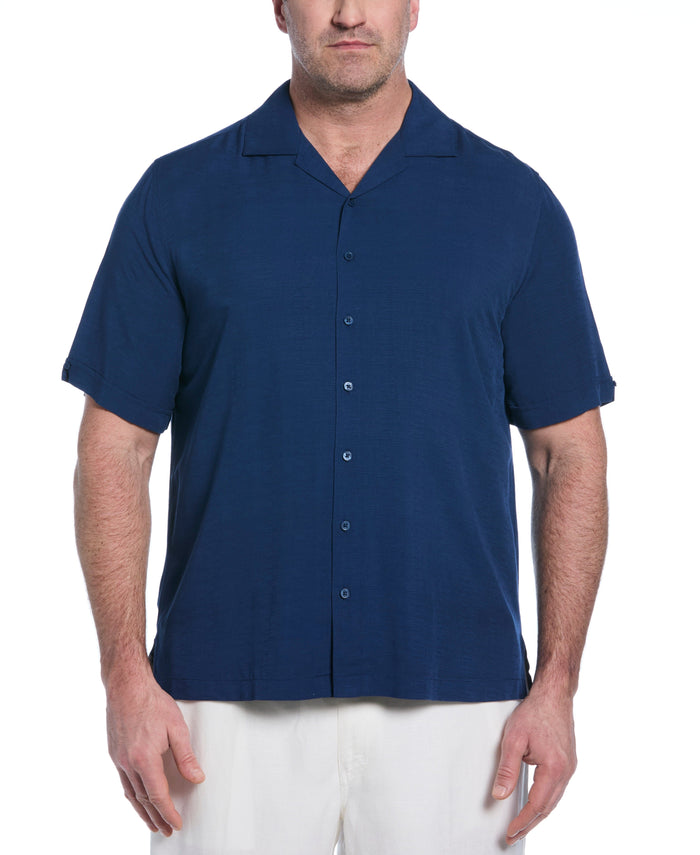 cubavera Big & Tall Solid Textured Cuban Collar Shirt Estate Blue