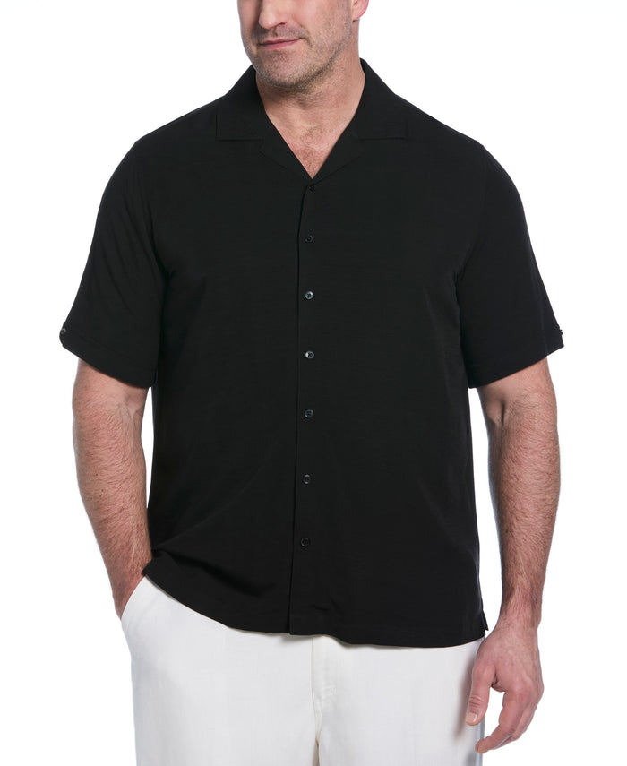 cubavera Big & Tall Solid Textured Cuban Collar Shirt Jet Black