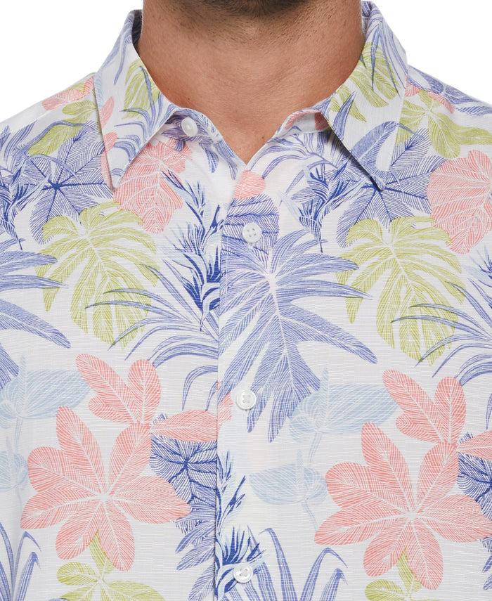 Cubavera Big & Tall Textured Floral Leaf Print Shirt Brilliant White