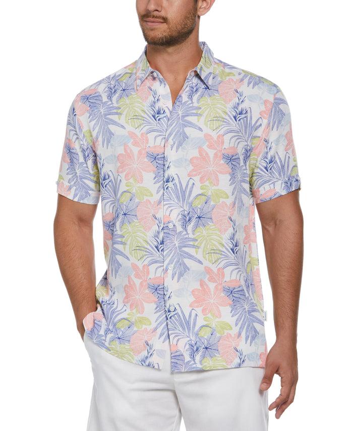 cubavera Big & Tall Textured Floral Leaf Print Shirt Brilliant White