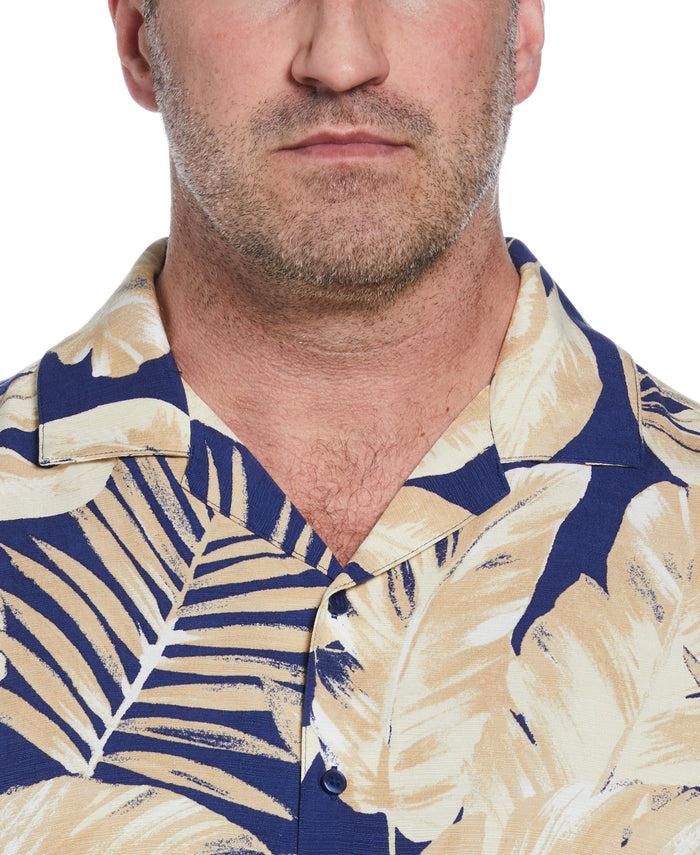 Cubavera Big & Tall Textured Large Scale Palm Print Shirt Blueprint