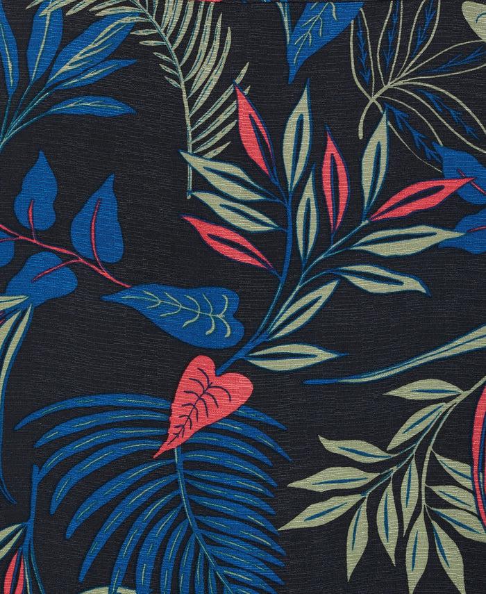 Cubavera Big & Tall Textured Tropical Print Cuban Collar Shirt Moonless Night