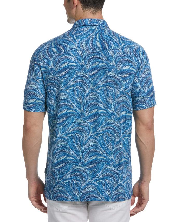 Cubavera Big & Tall Textured Wave Print Shirt Mediterranian Blue