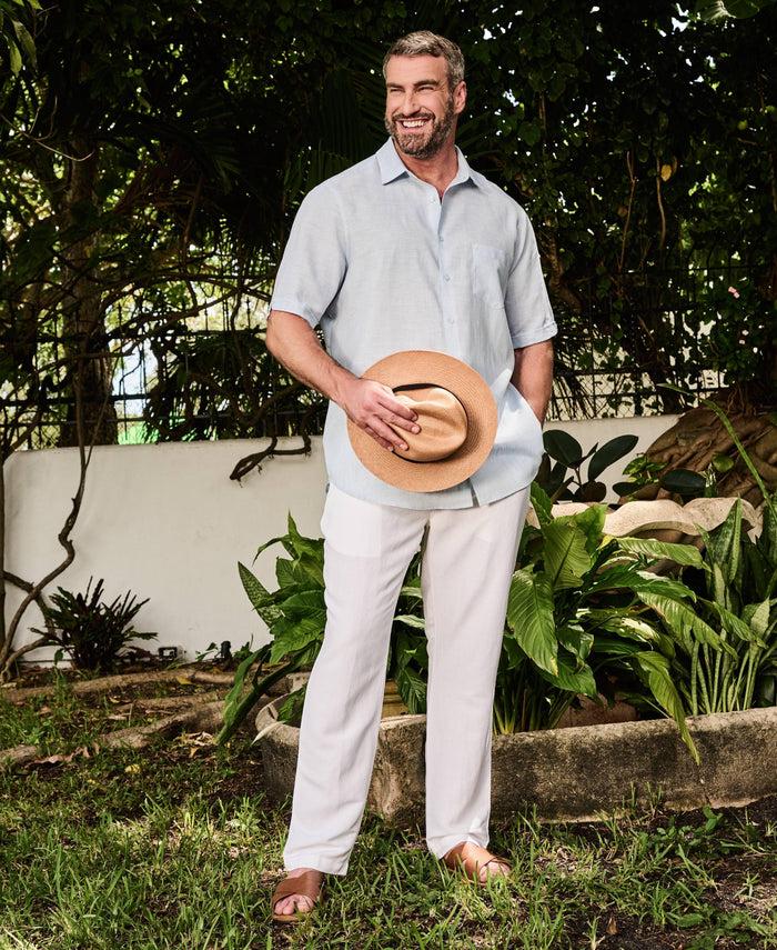 Cubavera Big & Tall TravelSelect™ Linen-Blend One Pocket Shirt Cerulean