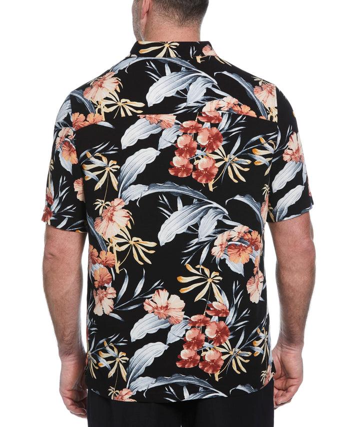 Cubavera Big & Tall Tropical Floral Print Shirt Jet Black