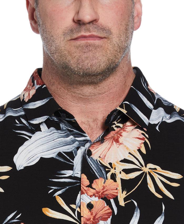 Cubavera Big & Tall Tropical Floral Print Shirt Jet Black