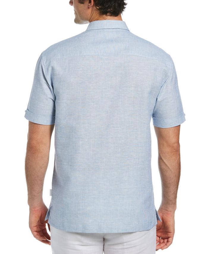 Cubavera Big & Tall Tropical Panel Linen-Blend Shirt Federal Blue
