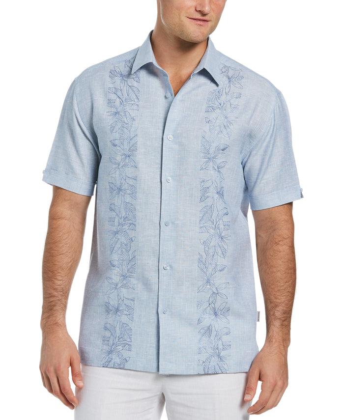 cubavera Big & Tall Tropical Panel Linen-Blend Shirt Federal Blue