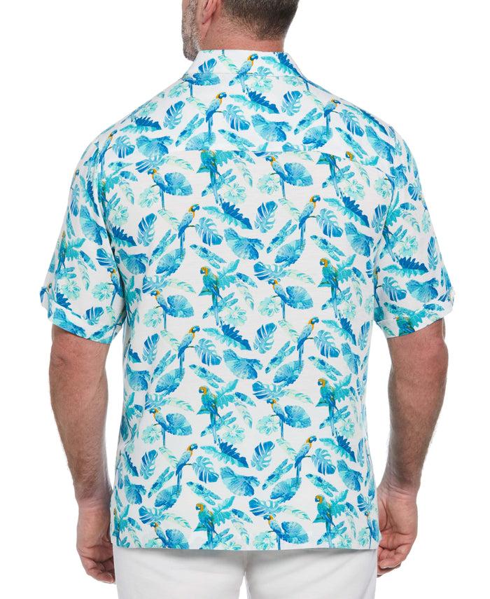 Cubavera Big & Tall Tropical Parrot Print Shirt Brilliant White