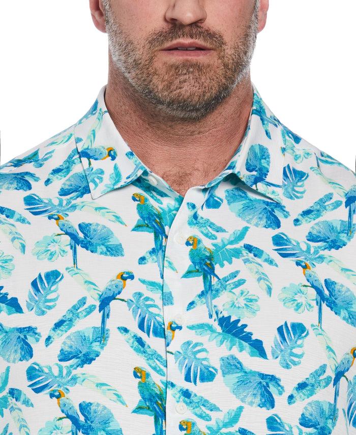 Cubavera Big & Tall Tropical Parrot Print Shirt Brilliant White