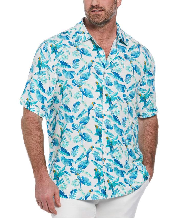 cubavera Big & Tall Tropical Parrot Print Shirt Brilliant White