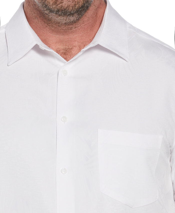 Cubavera Big & Tall Two-Tone One Pocket Floral Print Shirt Brilliant White