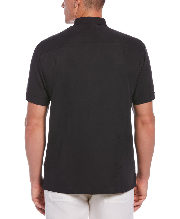 Cubavera Big & Tall Two-Tone One Pocket Floral Print Shirt Jet Black