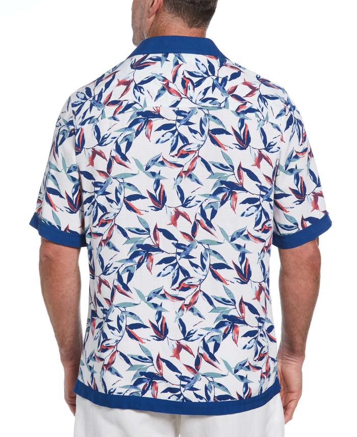 Cubavera Big & Tall Watercolor Leaf Print Textured Shirt Brilliant White