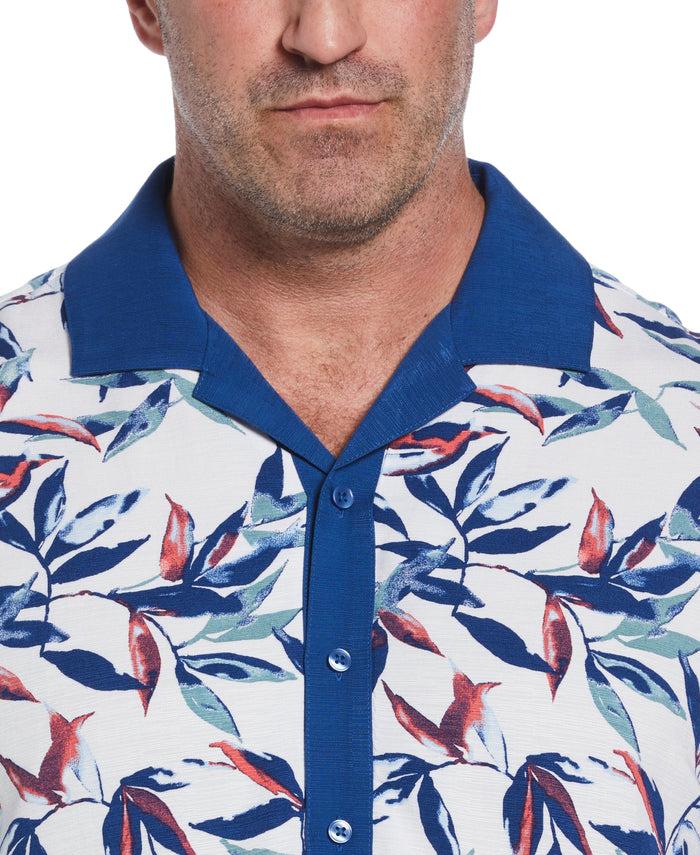 Cubavera Big & Tall Watercolor Leaf Print Textured Shirt Brilliant White