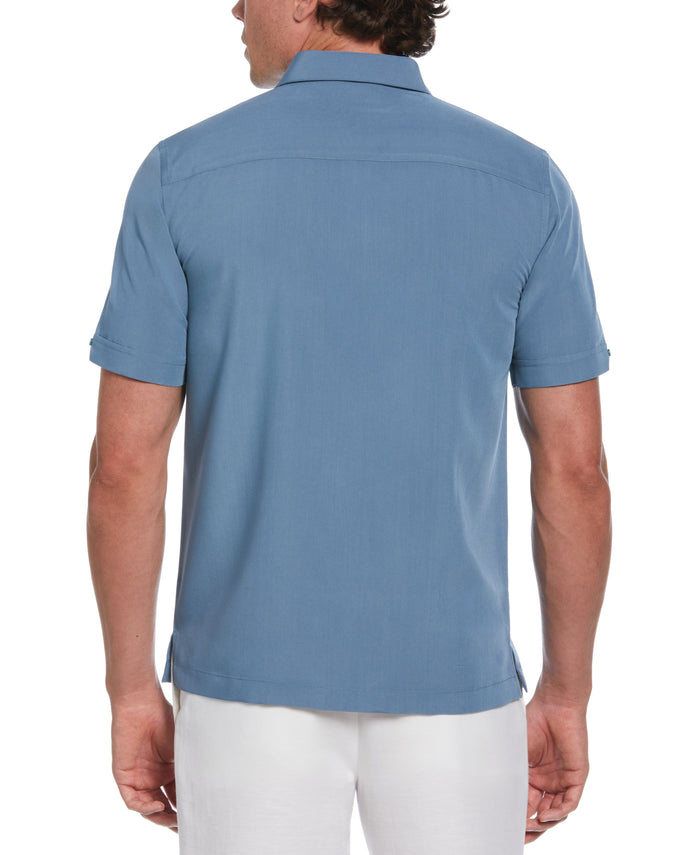 Cubavera Big & Tall Wide Embroidered Panel Shirt Aegean Blue