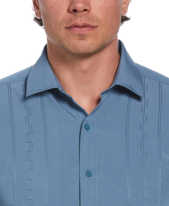 Cubavera Big & Tall Wide Embroidered Panel Shirt Aegean Blue