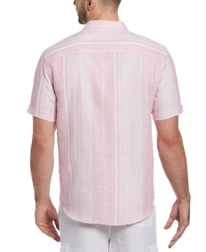 Cubavera Big & Tall Yarn Dye Textured Stripe Shirt Wild Rose