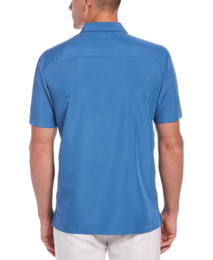 Cubavera Camp Collar Retro Panel Shirt Federal Blue