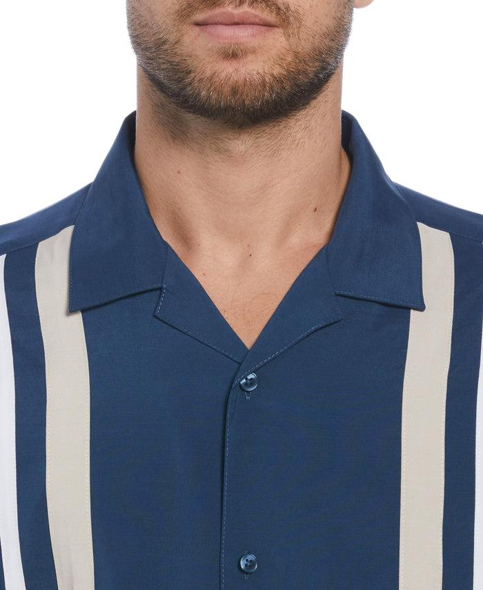 Cubavera Camp Collar Retro Panel Shirt Insignia Blue