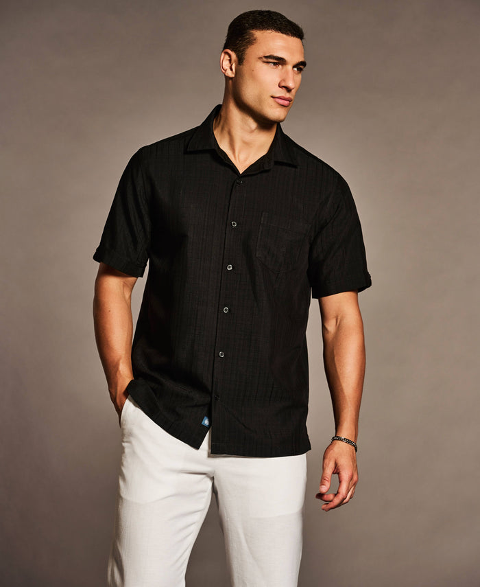 Cubavera Classic Textured One Pocket Shirt Jet Black