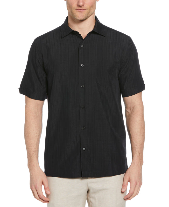 cubavera Classic Textured One Pocket Shirt Jet Black
