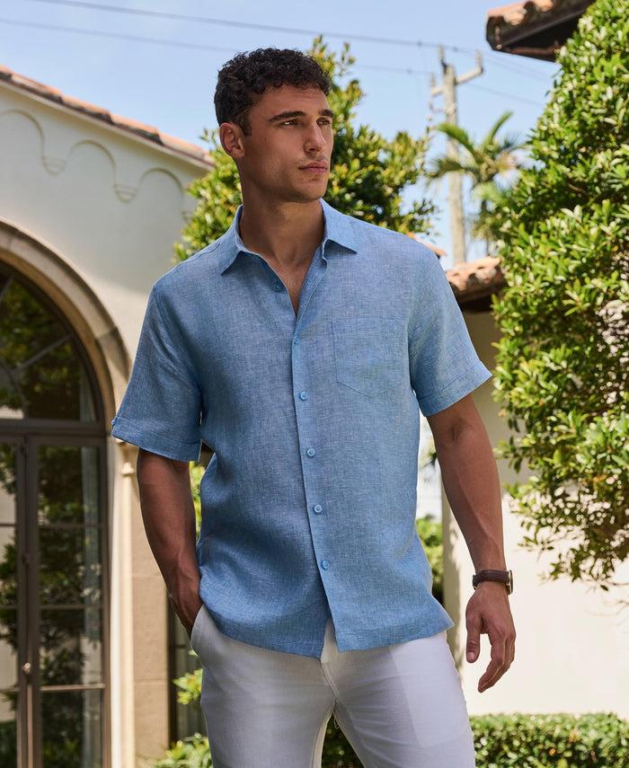 Cubavera Classic Two-Tone Linen Shirt Parisian Blue