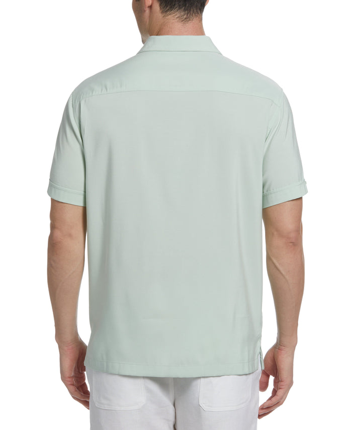 Cubavera Contrast Panel Camp Collar Shirt Aqua Foam