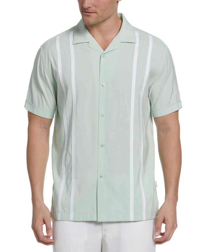 cubavera Contrast Panel Camp Collar Shirt Aqua Foam