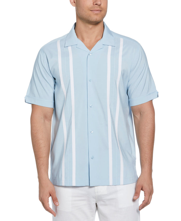 cubavera Contrast Panel Camp Collar Shirt Dream Blue