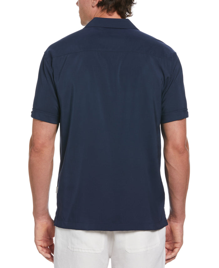 Cubavera Contrast Panel Camp Collar Shirt Dress Blues