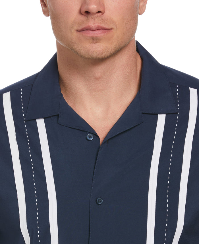 Cubavera Contrast Panel Camp Collar Shirt Dress Blues