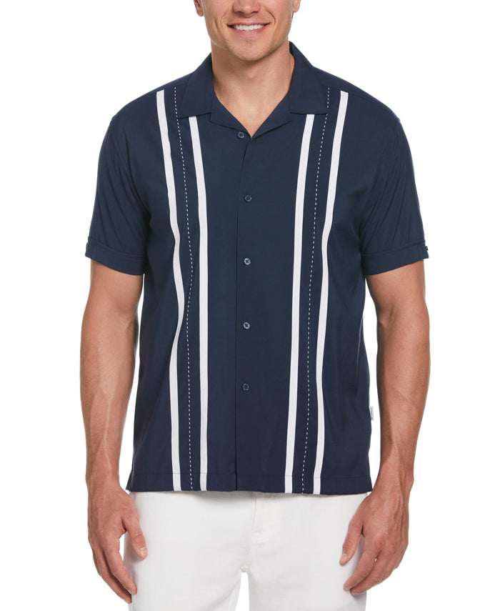 cubavera Contrast Panel Camp Collar Shirt Dress Blues