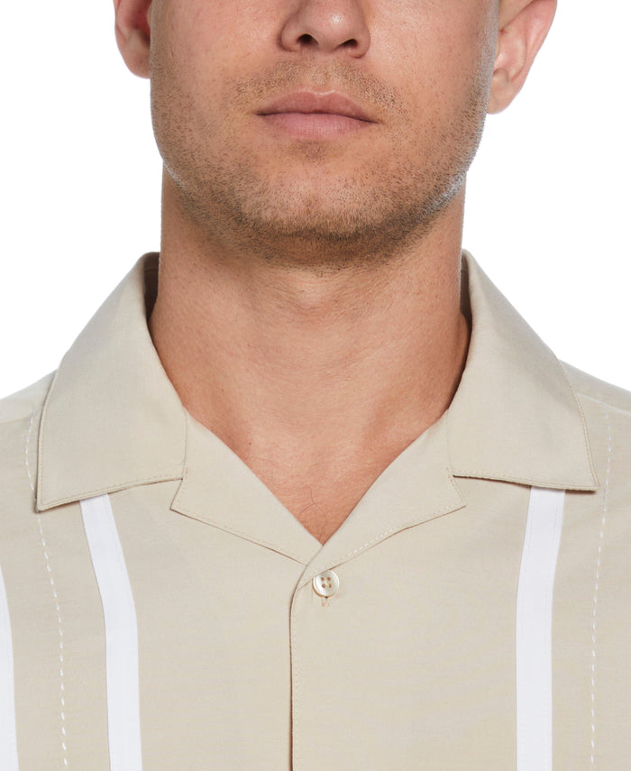 Cubavera Contrast Panel Camp Collar Shirt Irish Cream