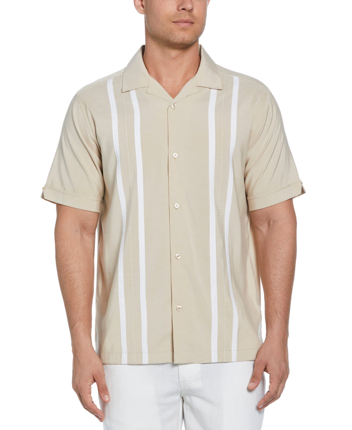 cubavera Contrast Panel Camp Collar Shirt Irish Cream