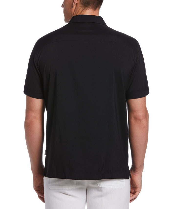 Cubavera Contrast Panel Camp Collar Shirt Jet Black