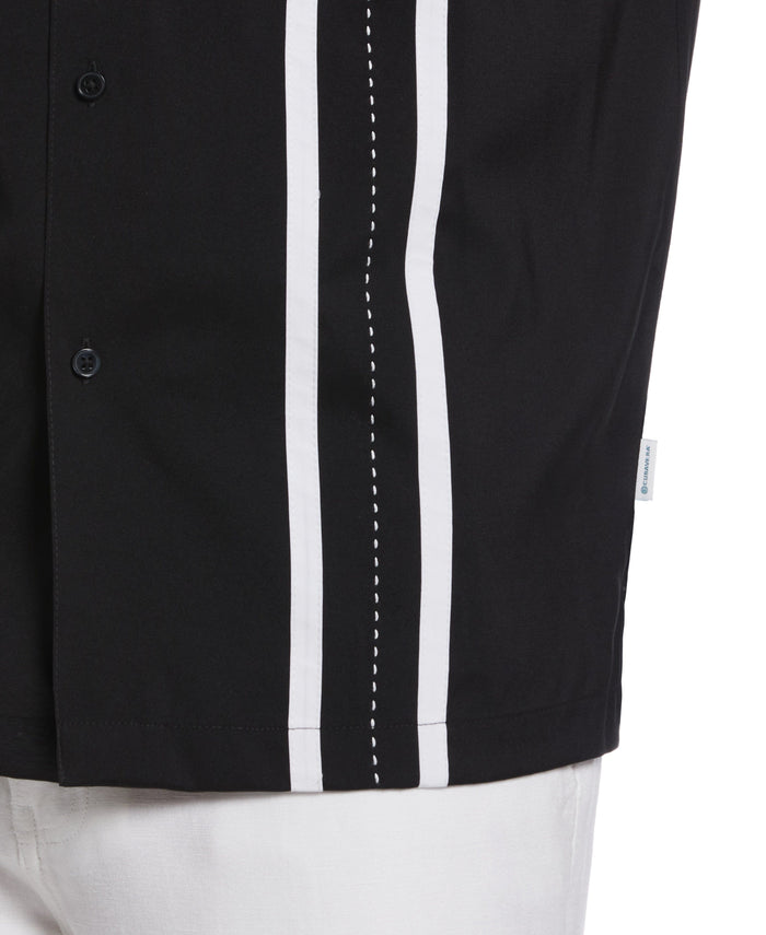 Cubavera Contrast Panel Camp Collar Shirt Jet Black