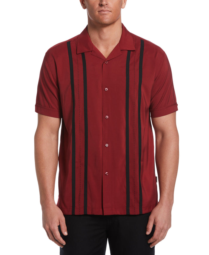 Cubavera Contrast Panel Camp Collar Shirt Sun-Dried Tomato