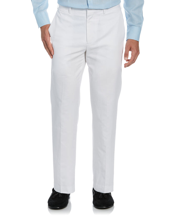 cubavera Cotton-Linen Flat Front Textured Pants Bright White