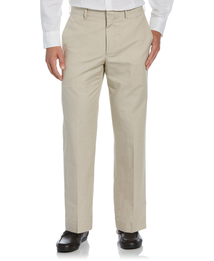 cubavera Cotton-Linen Flat Front Textured Pants Natural Linen